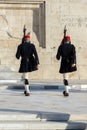 ATHENS, GREECE - JANUARY 19 2017: Evzones - presidential ceremonial guards in the Tomb of the Unknown Soldier Royalty Free Stock Photo