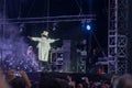 Athens, Greece 6 July 2022. Alice Cooper rock performer on stage singing with his band at OAKA stadium in Athens against the audie