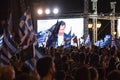 Athens, Greece, 3 July 2015. The mayor of Athens, Greek celebrities and local people demonstrarte about the upcoming referendum. Royalty Free Stock Photo