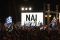 Athens, Greece, 3 July 2015. The mayor of Athens, Greek celebrities and local people demonstrarte about the upcoming referendum. Royalty Free Stock Photo