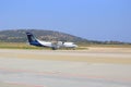 Passenger propeller aircraft Olympic Airlines ATR 42 SX-OAX on the runway