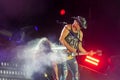 Athens, Greece 6 July 2022. Rudolf Schenker in actions from the show of Scorpions in Greece. Close up view.
