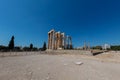Athens, Greece - July 26, 2021: The Temple of Olympian Zeus or Columns of the Olympian Zeus, is a former colossal temple at the Royalty Free Stock Photo
