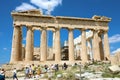 ATHENS, GREECE - JULY 18, 2018: tourists at Parthenon on the Acropolis of Athens, Greece. The famous ancient Greek Parthenon Royalty Free Stock Photo