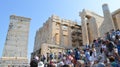 Crowd and unsafety going to Acropolis in Athens, Greece on June 16, 2017. Royalty Free Stock Photo