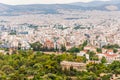 High cityscape view from Acropolis hill with the famous Ancient Agora of Athens on foreground