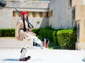 ATHENS, GREECE - June 06, 2016: photo of serious evzones in front of the Tomb of the Unknown Soldier in Greece