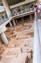 Ruins of ancient Greek civilization in archeological sight on lower floor of National Acropolis museum in Athens, Greece Royalty Free Stock Photo
