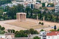 The Temple of Olympian Zeus also known as the Olympieion or Columns of the Olympian Zeus, is a former colossal temple at the Royalty Free Stock Photo