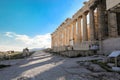 Athens, Greece - March 14, 2017: Fragment of Ancient Greek architectural elements wall of the Parthenon temple on the Acropolis of