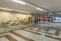Museum with antique statues in the lobby of the Acropolis metro station in Athens
