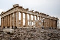 Athens, Greece - May 08, 2018. Reconstruction of Parthenon Temple in Acropolis Royalty Free Stock Photo