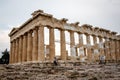 Athens, Greece - May 08, 2018. Reconstruction of Parthenon Temple in Acropolis Royalty Free Stock Photo