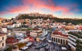 Athens, Greece - Monastiraki Square and ancient Acropolis Royalty Free Stock Photo