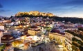 Athens, Greece -  Monastiraki Square and ancient Acropolis Royalty Free Stock Photo