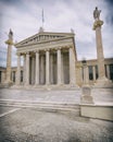 Athens Greece, the national academy neoclassical building with Athena and Apollo statues, slight vignetting