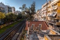 Railway tracks of the Hellenic Railways in Athens, Greece Royalty Free Stock Photo