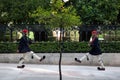 Greek presidential guard, Evzones, parading in front of the Greek Presidential Palace. Royalty Free Stock Photo