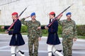 Greek presidential guard, Evzones, parading in front of the Greek parliament on Syntagma square.