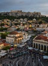 Monastiraki Square and Ancient Acropolis Hill Royalty Free Stock Photo