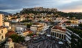 Monastiraki Square and Ancient Acropolis Hill Royalty Free Stock Photo