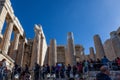 Crowd of tourists near the entrance of Acropolis Propylaea