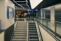 Escalator for the movement of passengers in the Athens International Airport, Greece Royalty Free Stock Photo