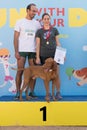 Athens, Greece 4 October 2015. Family gets the first prize in competition run with your dog in Greece.