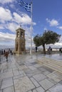 Observation deck on top of Mount Lycabettus with bell tower of Saint George`s chapel, Athens, Greece Royalty Free Stock Photo