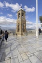 Observation deck on top of Mount Lycabettus with bell tower of Saint George\'s chapel, Athens, Greece Royalty Free Stock Photo