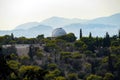 Athens, Greece. The old telescope of the National Observatory of Athens in Pnyx area on top of the Nymphs` Hill in Thiseio. View f Royalty Free Stock Photo