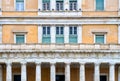 Athens, Greece Parliament building architectural detail. Marble columns and windows with green shutters Royalty Free Stock Photo