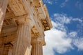 Athens, Greece. Propylaea in the Acropolis, monumental gate, blue cloudy sky