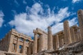 Athens, Greece. Propylaea in the Acropolis, monumental gate, blue sky, spring sunny day