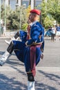 ATHENS, GREECE - SEPTEMBER 16, 2018: The Evzones - historical elite unit of the Greek Army that guards the Greek Tomb of the
