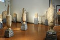 Athens, Greece, September, 03, 2016. Greek exhibits in museum of archaeology, Athens, Greece. Funeral urns from ancient Greek ceme Royalty Free Stock Photo