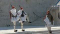 ATHENS, GREECE- SEPTEMBER, 4, 2016: three guards marching at the greek parliament