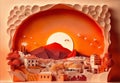 Athens Greece sunset paper art. Generate Ai Royalty Free Stock Photo