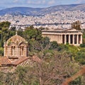 Athens Greece, Theseion temple and holy Apostles church Royalty Free Stock Photo