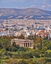 Athens Greece, Theseion temple and the capital`s cityscape