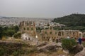 Athens, Greece: Tourists view the Odeum of Herodes Atticus at the Acropolis