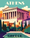 Athens, Greece Travel Poster in retro style.