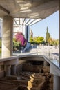 Athens, Greece - Tuesday 25th October 2022: Portrait view of ruins outside entrance to Acropolis museum Athens