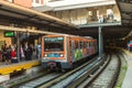 ATHENS, GREECE - Urban metro station with subway train.