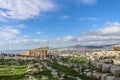 Athens Greece - View from Accropolis  showing city stretching up mountains and all the way to the sea with tourists Royalty Free Stock Photo