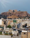 Athens, Greece, view of Parthenon ancient temple illuminated by sunrays on Acropolis hill Royalty Free Stock Photo