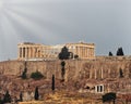 Athens, Greece, view of Parthenon illuminated by sunrays on Acropolis hill Royalty Free Stock Photo