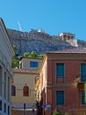 Athens Greece, walking in the streets of Plaka with a view to acropolis