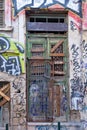 Athens, Greece. Wooden door ruined at Monastiraki