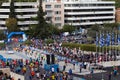 Athens Marathon runners entering the Panathenaic Stadium